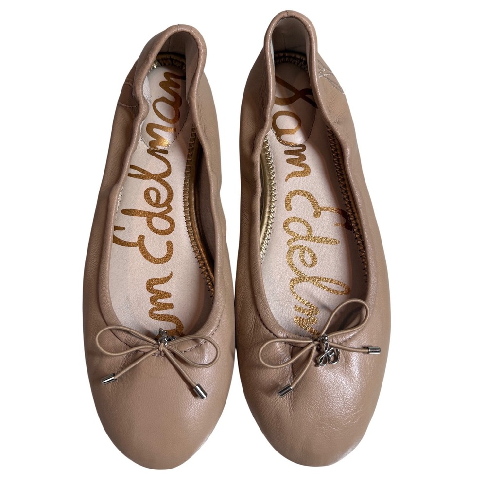 Sam Edelman Felicia Ballet Flats "French Sand" Beige Leather Bow Shoes - 7.5